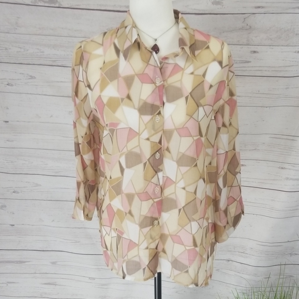 Pink geometric button down Alfred dinner size 8